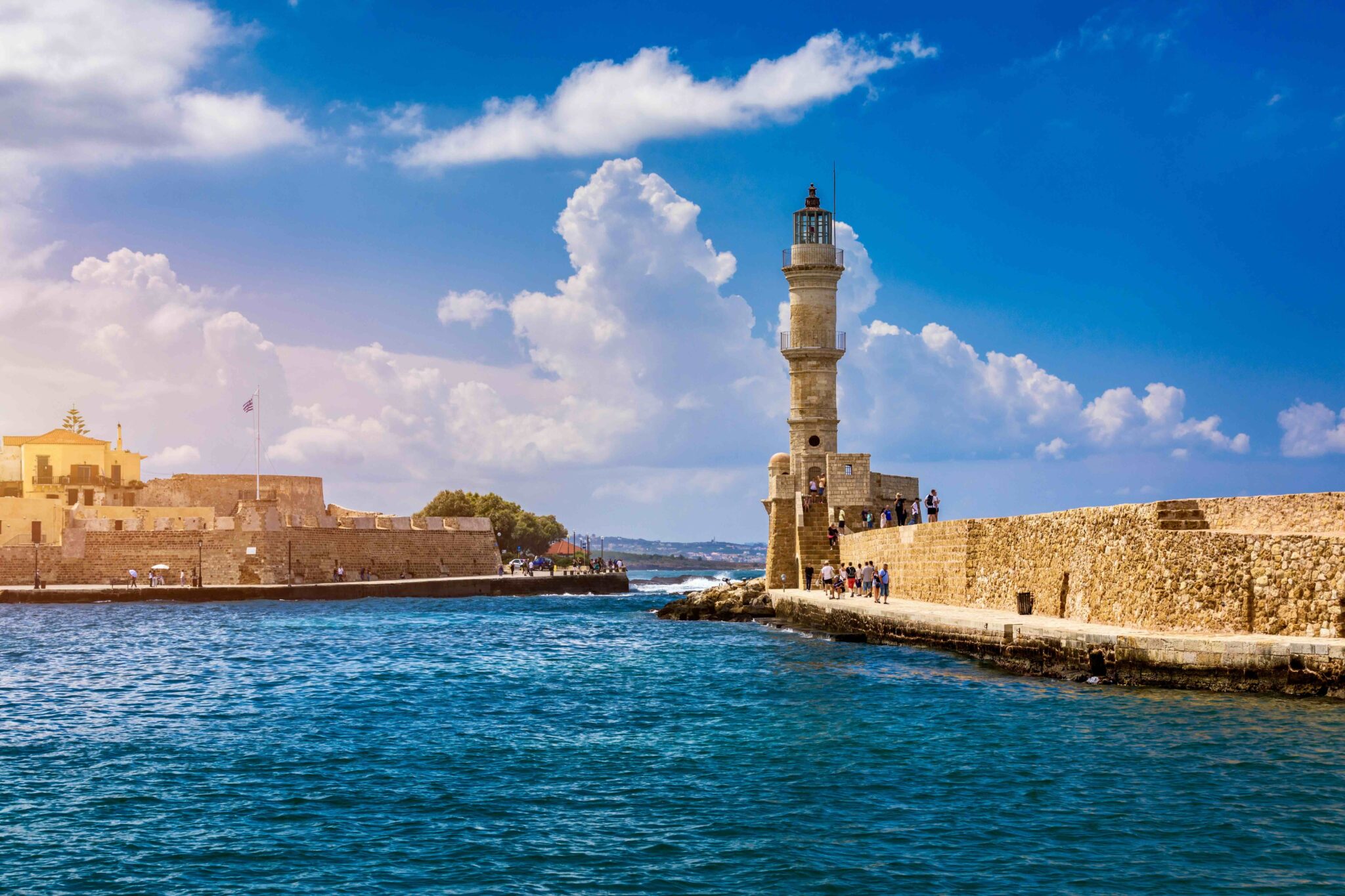 The venetian lighthouse in the old harbor of Chania